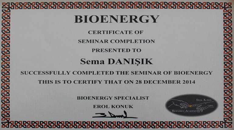 Fzt. Sema Danışık Bioenerji Sertifikası